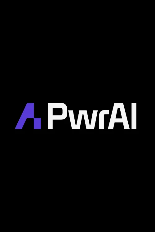 PwrAI logo with stylized purple 'A' and white text on a black background.